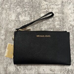Michael Kors Black Wristlet with Gold Logo